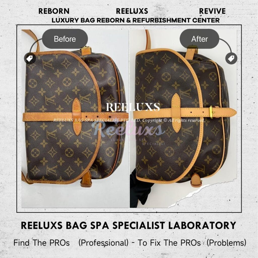 Monogram Canvas Saumur Shoulder Bag Entire Vachetta Cracked & Damaged — frame 14