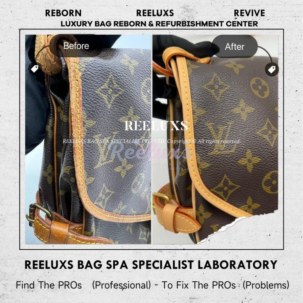 Monogram Canvas Saumur Shoulder Bag Entire Vachetta Cracked & Damaged — frame 3