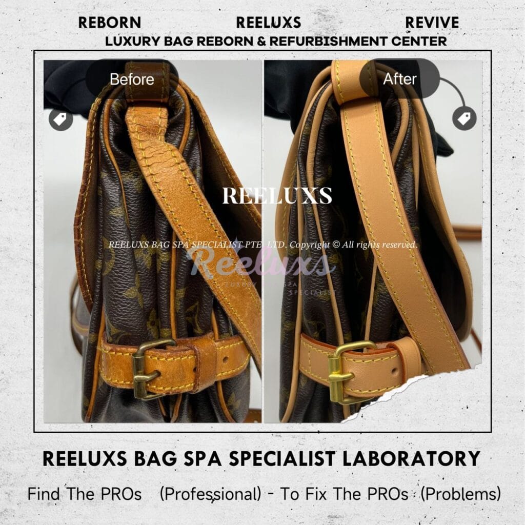 Monogram Canvas Saumur Shoulder Bag Entire Vachetta Cracked & Damaged — frame 17