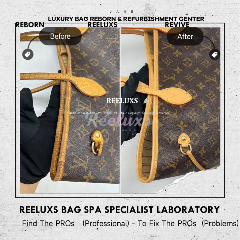 Neverfull Monogram Canvas Shoulder Bag Trim Vachetta Cracked & Damaged Side Puller… — frame 5
