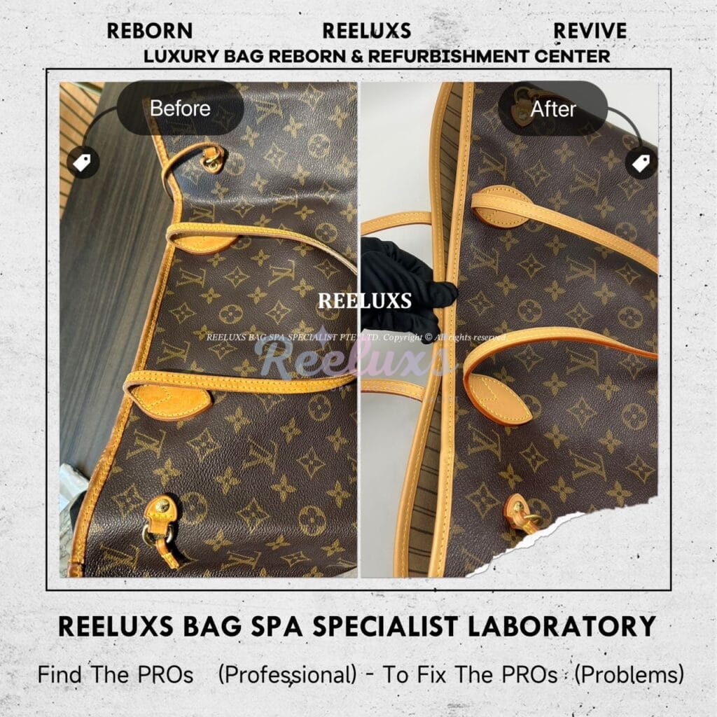 Neverfull Monogram Canvas Shoulder Bag Trim Vachetta Cracked & Damaged Side Puller… — frame 4