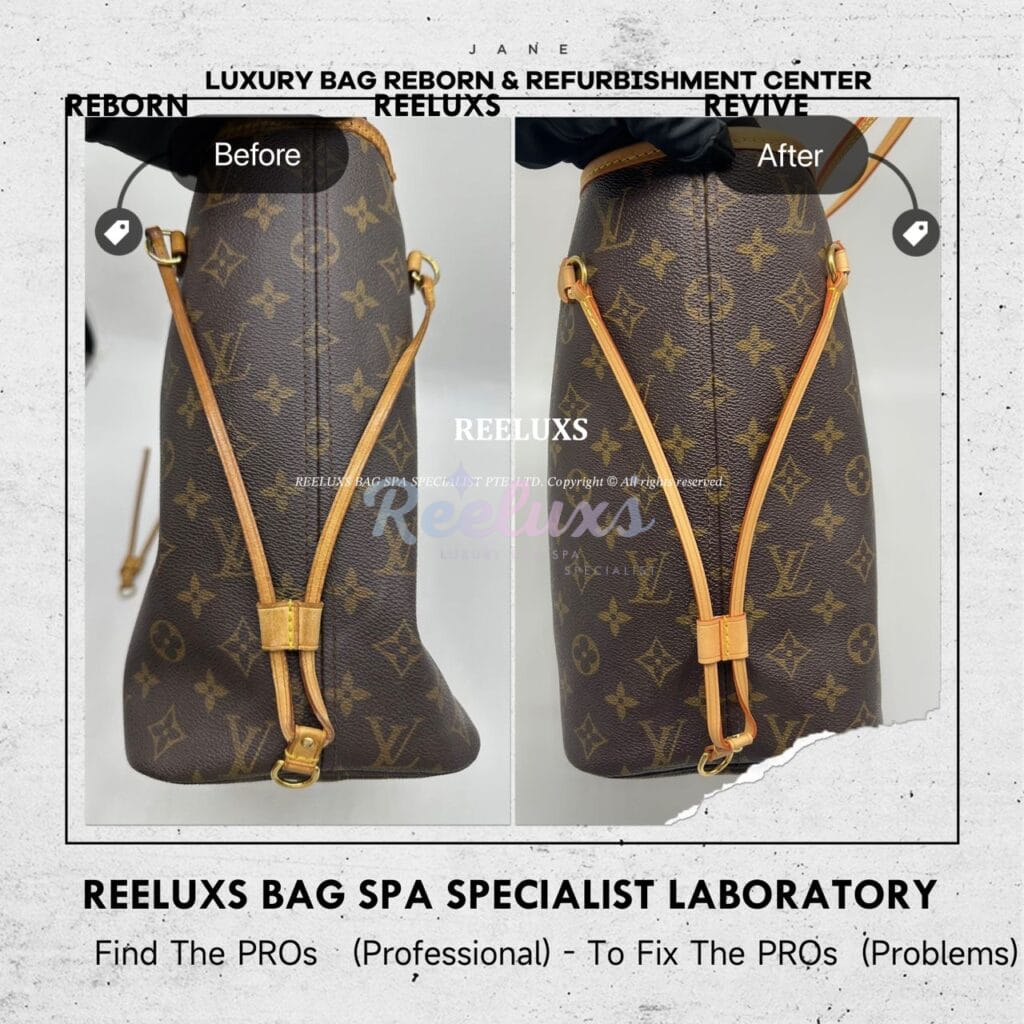 Neverfull Monogram Canvas Shoulder Bag Trim Vachetta Cracked & Damaged Side Puller… — frame 11