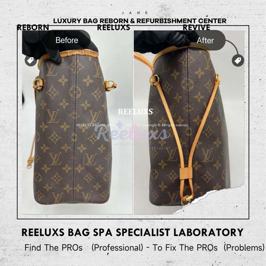 Neverfull Monogram Canvas Shoulder Bag Trim Vachetta Cracked & Damaged Side Puller… — frame 2