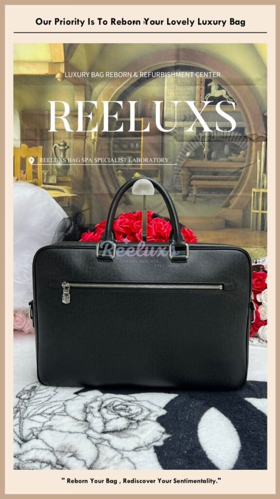 Taiga Leather Briefcase Color Faded Corner Color Peel Off Partly Restoration — frame 2