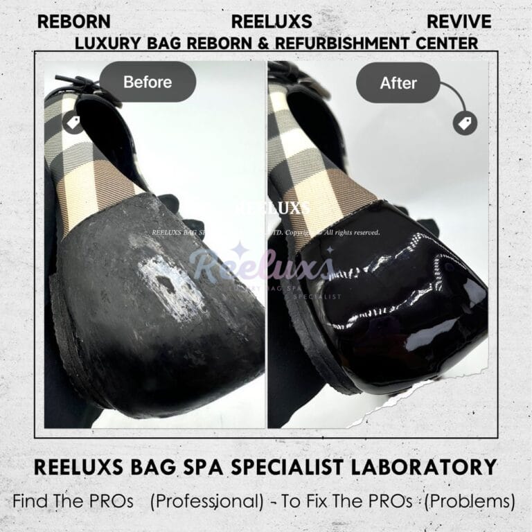 Burberry Avon Check Ballerina Flat Shoes Color Faded Back Leather Cracked & Damaged Oxidation Refurbishment