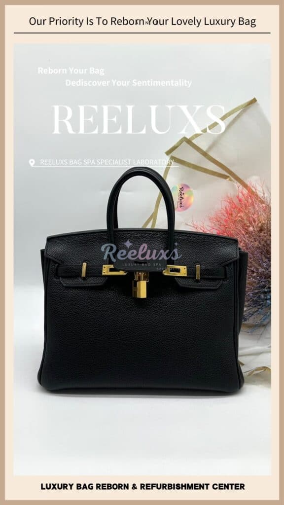 Birkin Black Leather Handbag Color Faded Corner Peel Off — frame 2