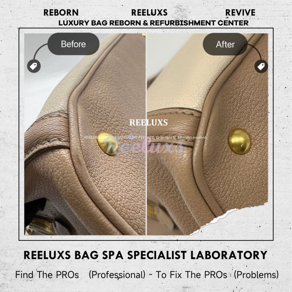 Miu Miu Craquele Two Tone Color Handbag Color Faded Piping Leather Peel Off Partly Restoration