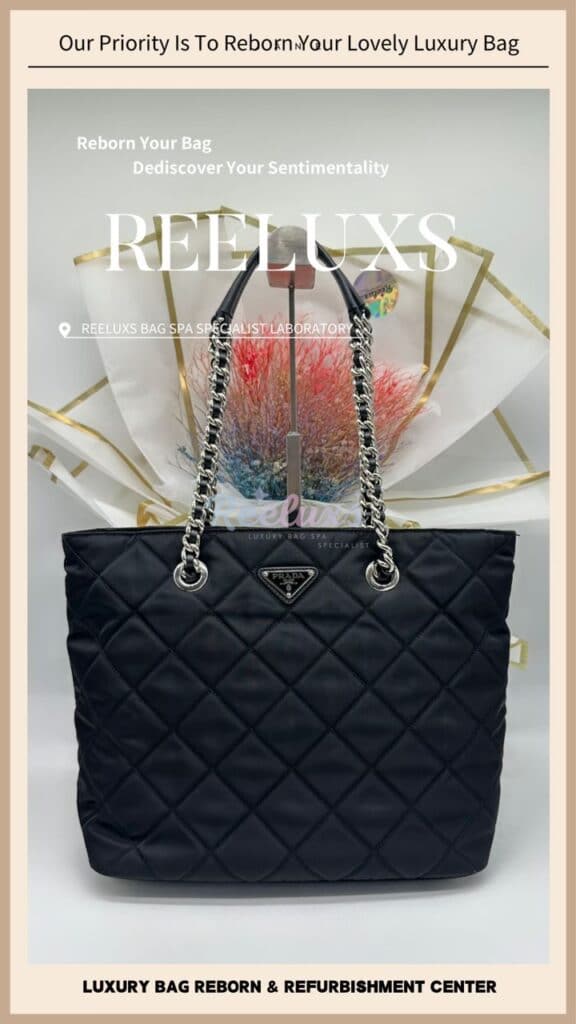 Quilted Tessuto Black Nylon Shoulder Bag Chain Metal Rusty Oxidation Re-plating — frame 2