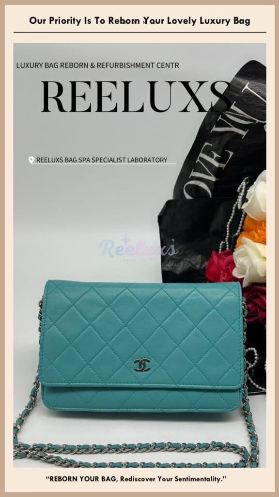Lambskin Leather Wallet On Chain WOC Color Faded Corner Leather Peel Off Problem Color Restoration — frame 4
