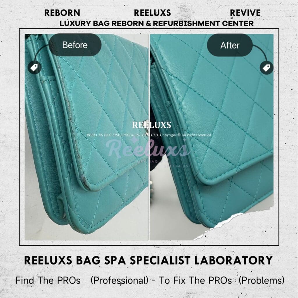 Lambskin Leather Wallet On Chain WOC Color Faded Corner Leather Peel Off Problem Color Restoration — frame 7
