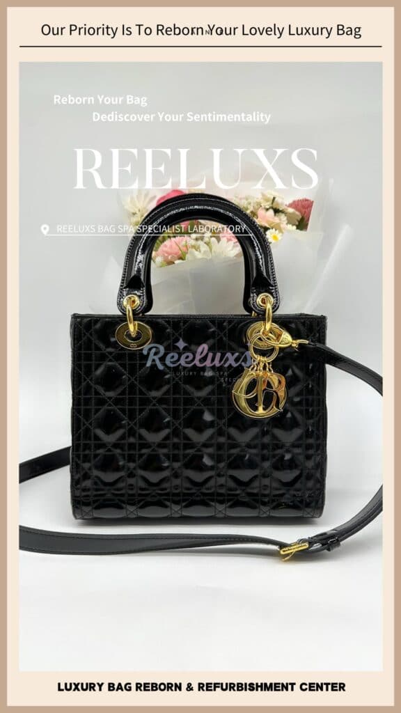 Large Lady Dior Patent Leather Handbag Customized To Medium Black Patent Leather… — frame 11