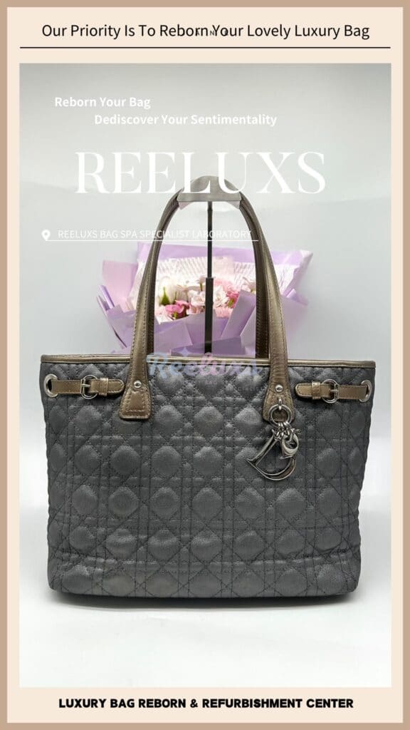 Panarea Tote Bag Matellic Color Faded Restoration Handle Leather Cracked & Damaged — frame 13