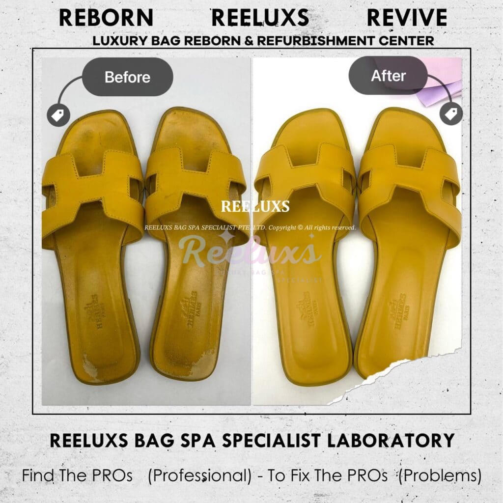 Yellow Oran Sandals Sole Damaged Add New Sole Layer Leather Scratches Peel… — frame 1