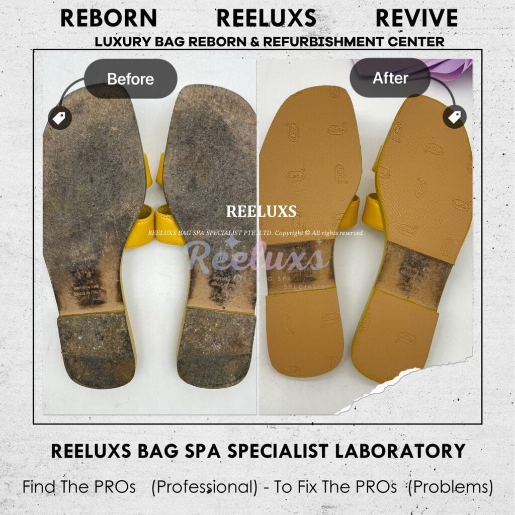 Yellow Oran Sandals Sole Damaged Add New Sole Layer Leather Scratches Peel… — frame 2