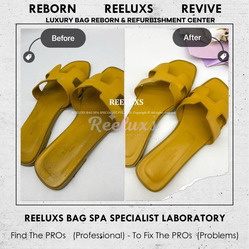 Yellow Oran Sandals Sole Damaged Add New Sole Layer Leather Scratches Peel… — frame 7