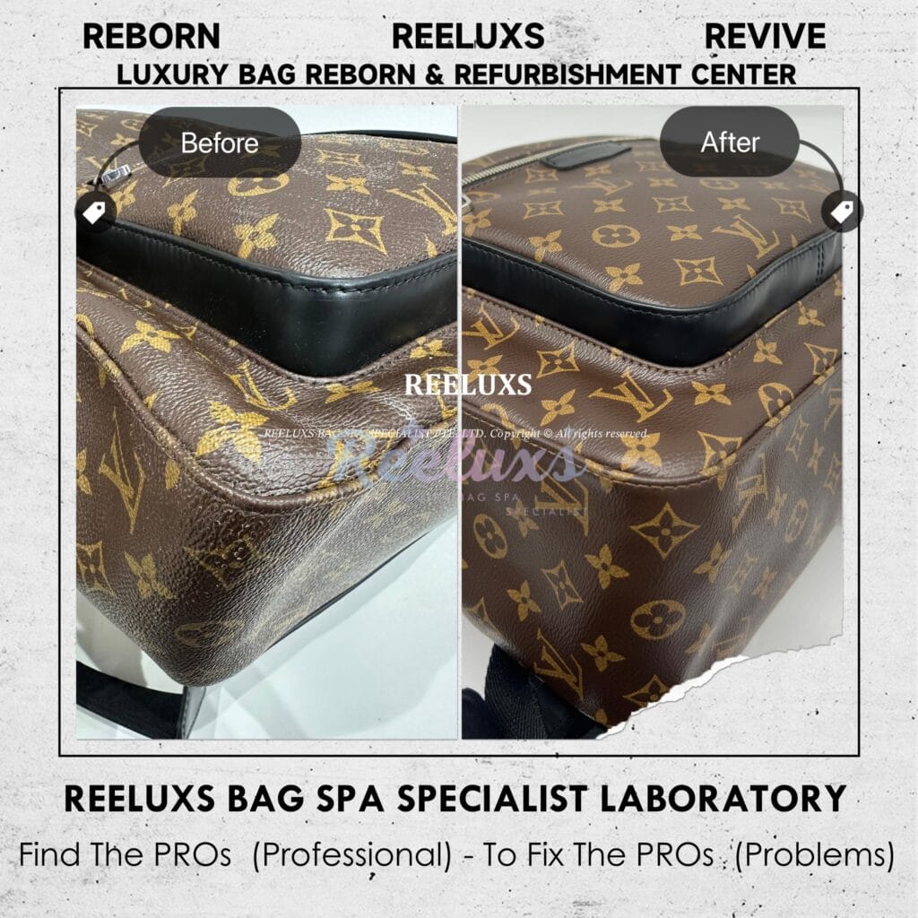 Monogram Canvas Backpack Color Faded Canvas Coating Peel Off Refurbishment — frame 3