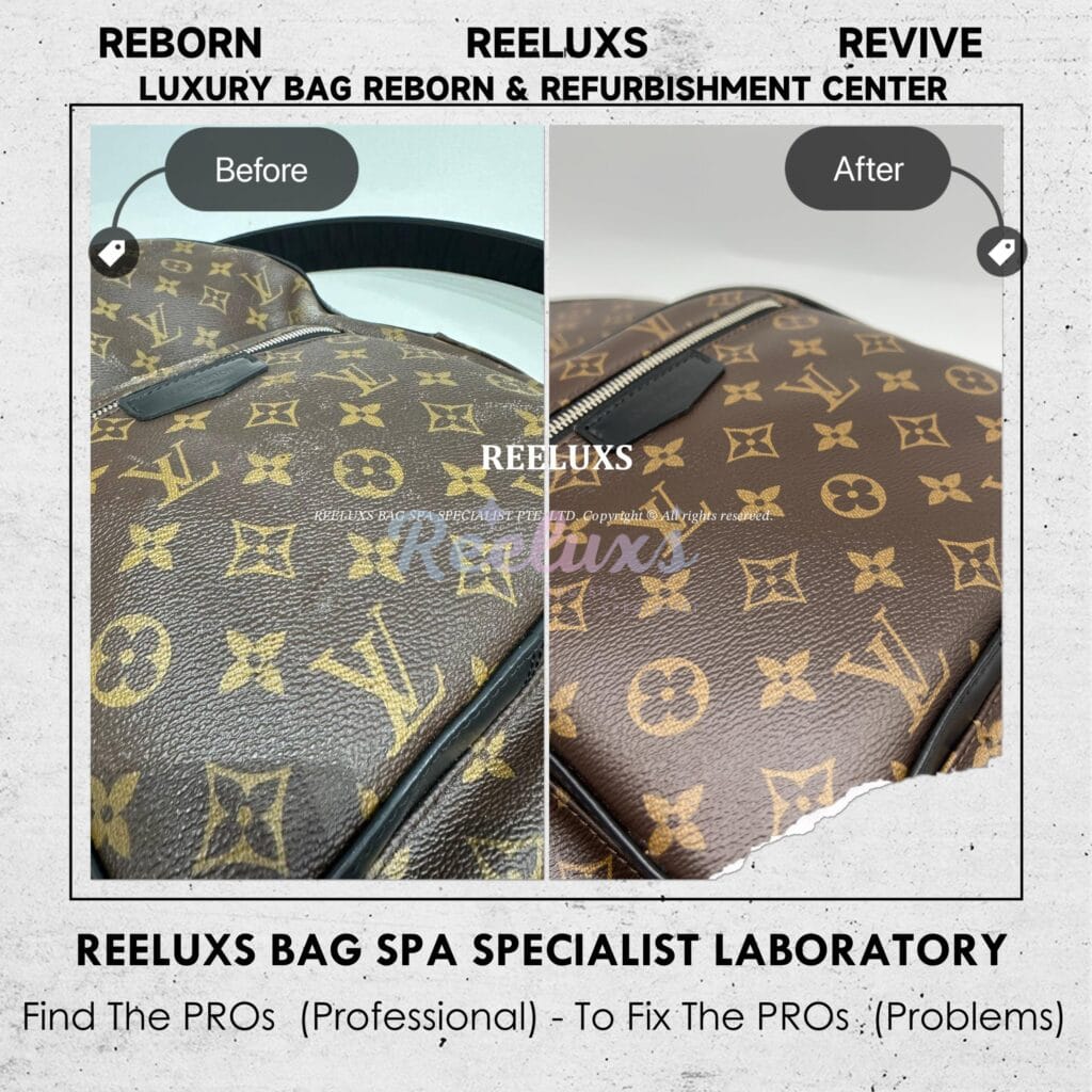 Monogram Canvas Backpack Color Faded Canvas Coating Peel Off Refurbishment — frame 2