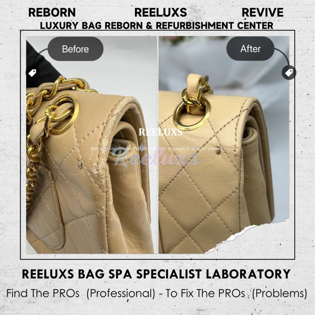 Lambskin Leather Double Flap Bag Color Faded Corner Leather Peel Off Restoration — frame 14