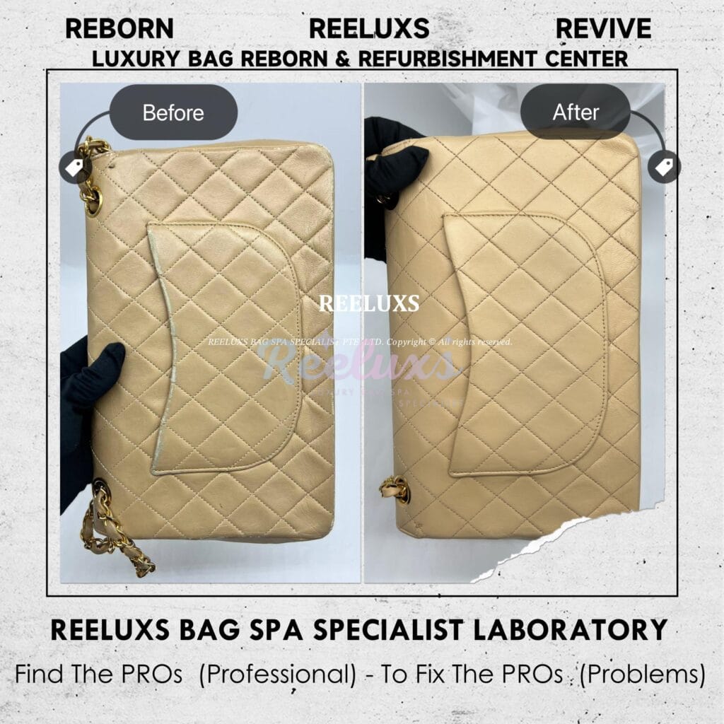 Lambskin Leather Double Flap Bag Color Faded Corner Leather Peel Off Restoration — frame 8
