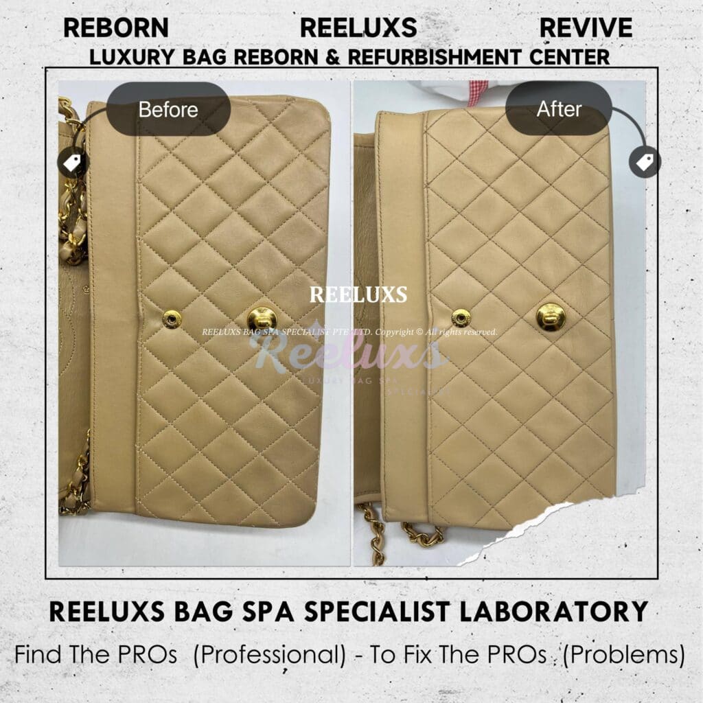 Lambskin Leather Double Flap Bag Color Faded Corner Leather Peel Off Restoration — frame 12