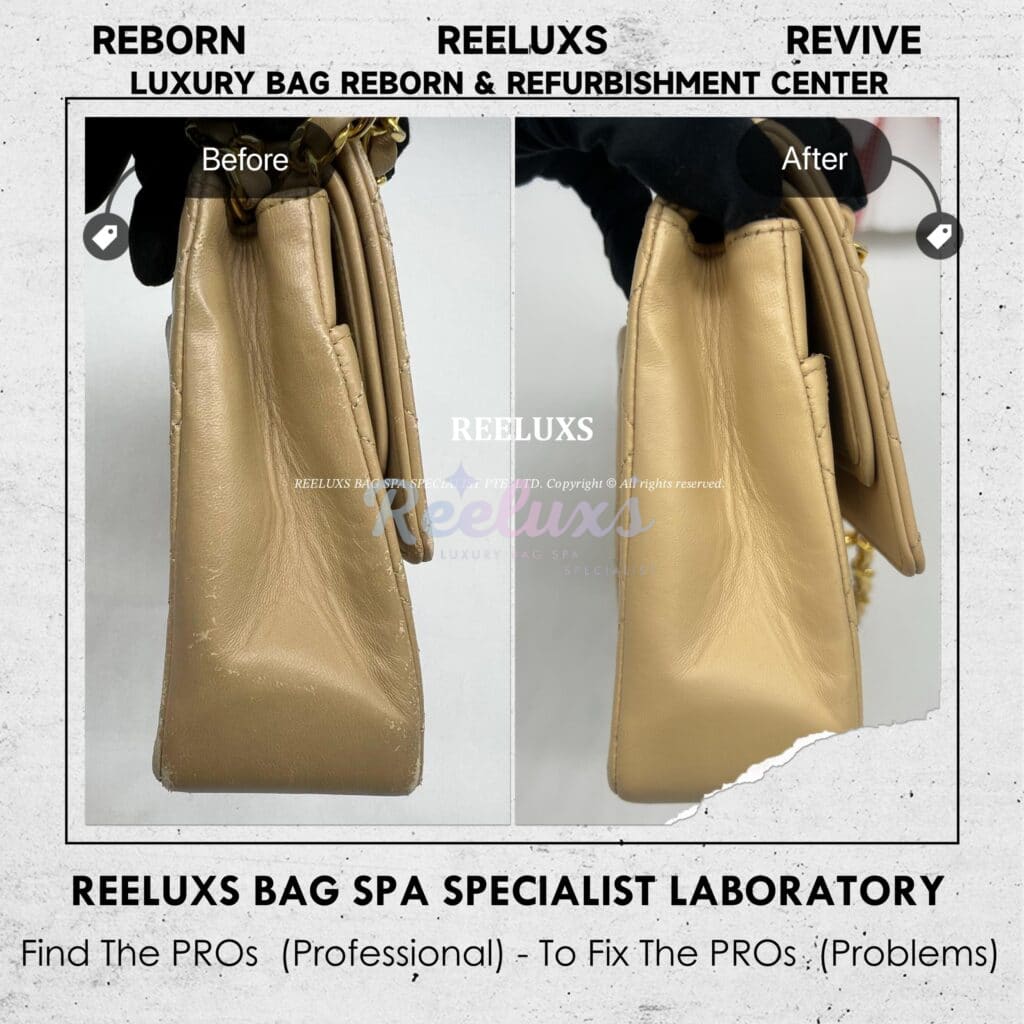Lambskin Leather Double Flap Bag Color Faded Corner Leather Peel Off Restoration — frame 15