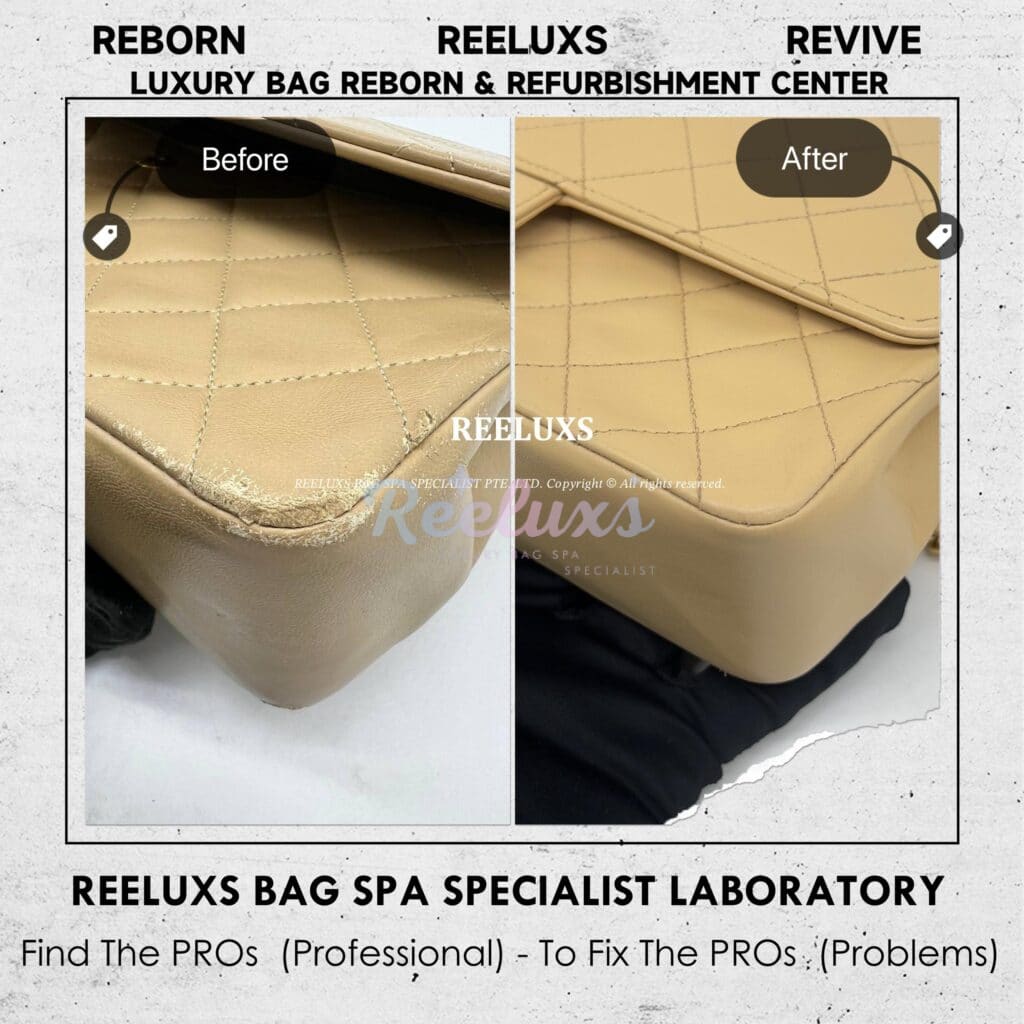 Lambskin Leather Double Flap Bag Color Faded Corner Leather Peel Off Restoration — frame 1