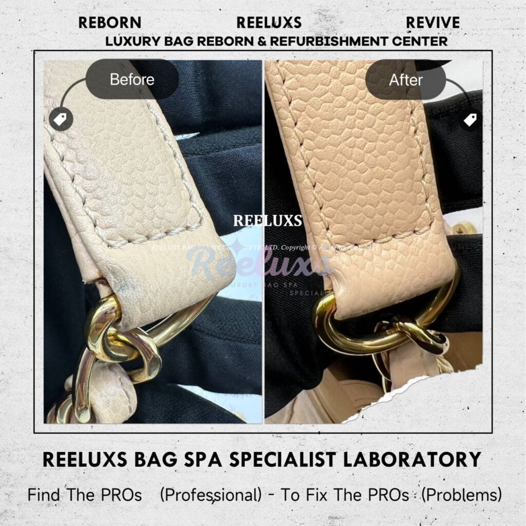 PST Cavair Leather Shoulder Bag Color Faded Partly Restoration & Handle Screw One Side Lost Replacement — frame 2