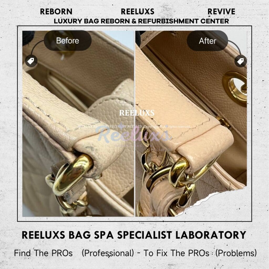 PST Cavair Leather Shoulder Bag Color Faded Partly Restoration & Handle Screw One Side Lost Replacement — frame 3