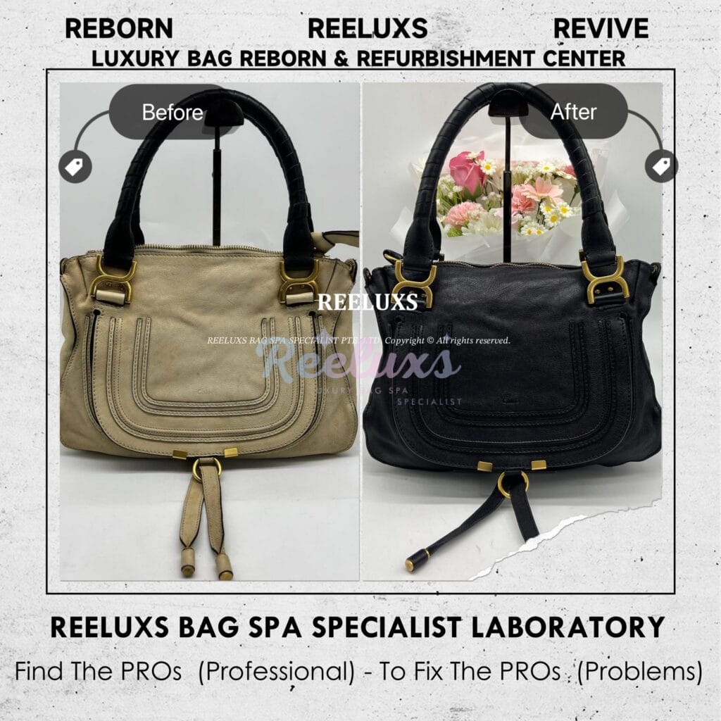 CHOLE Leather Handbag Fully Stain & Yellowish Mold Problem Color Change To Black — frame 1