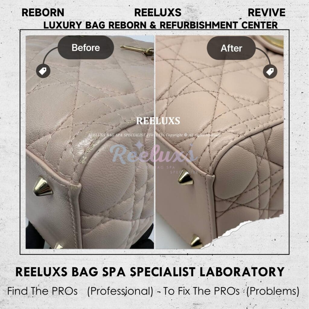 Lady Dior Labmskin Leather Medium Handbag Color Faded Corner Peel Off — frame 8