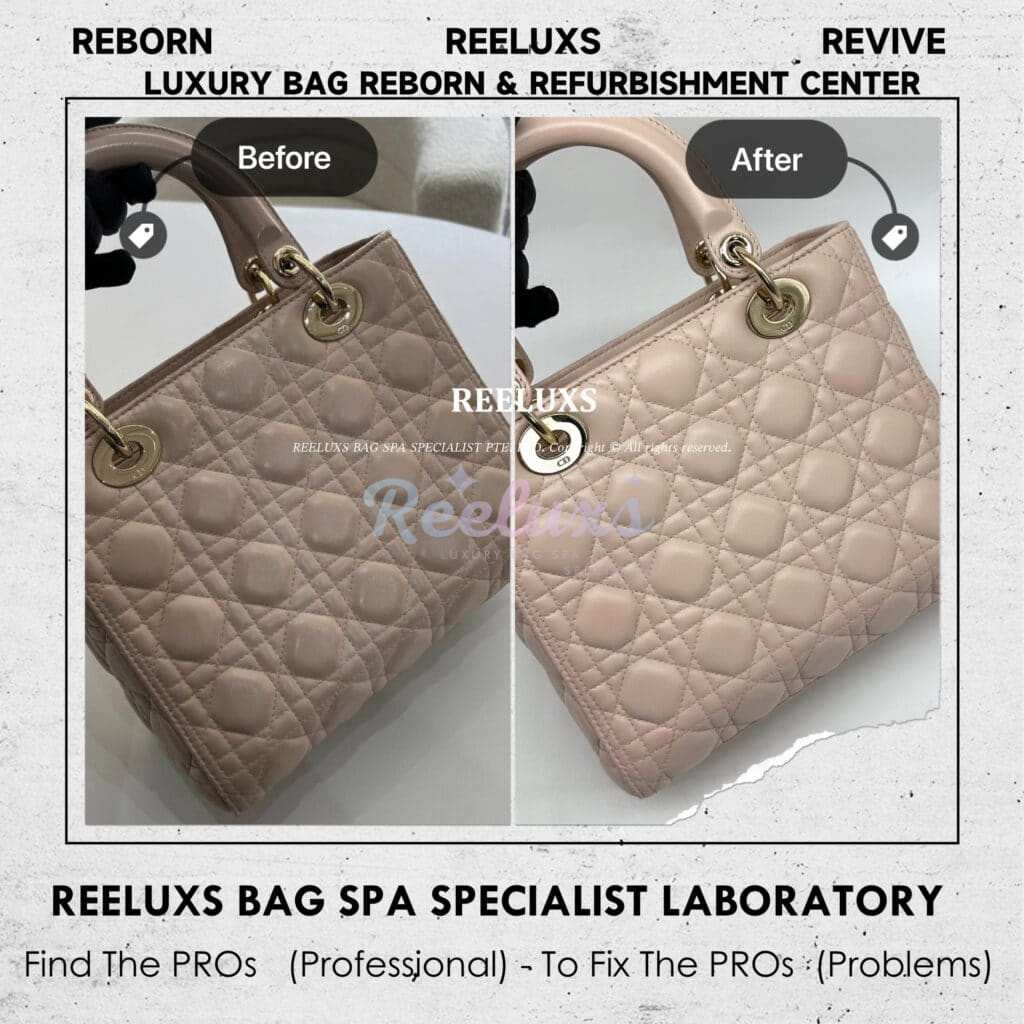 Lady Dior Labmskin Leather Medium Handbag Color Faded Corner Peel Off — frame 4