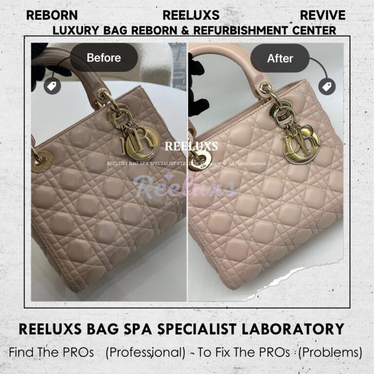 DIOR Lady Dior Labmskin Leather Medium Handbag Color Faded Corner Peel Off Restoration 
