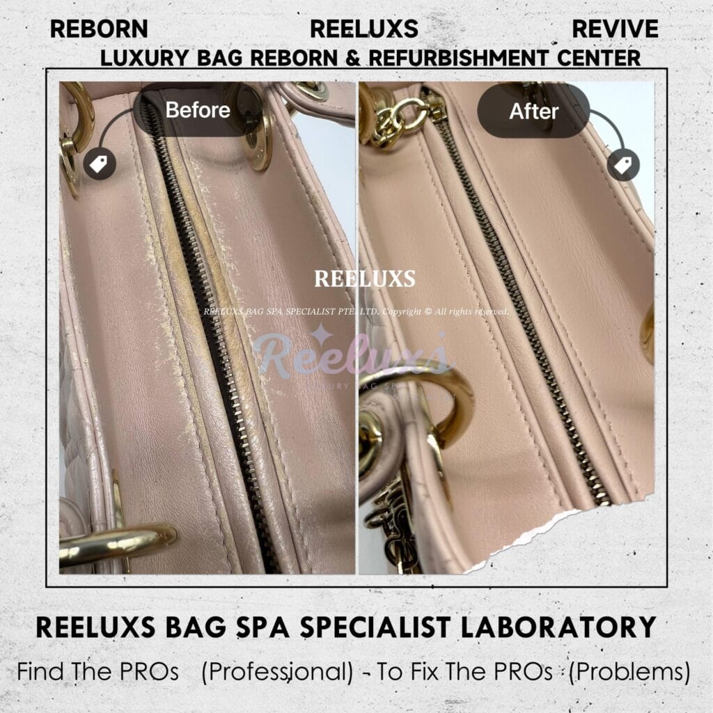 Lady Dior Labmskin Leather Medium Handbag Color Faded Corner Peel Off — frame 5
