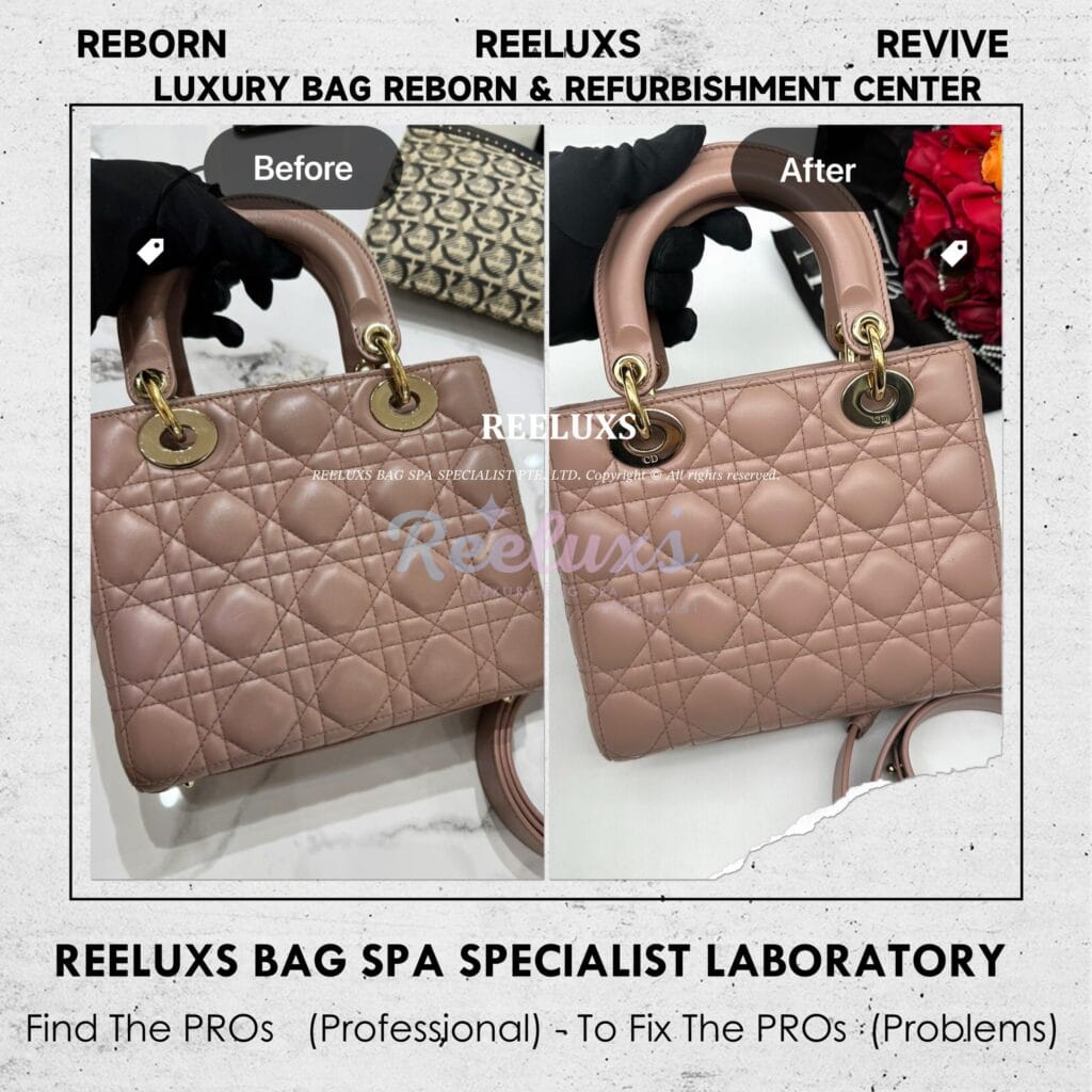 Lady Dior Labmskin Leather Small Handbag Color Faded Corner Peel Off — frame 6