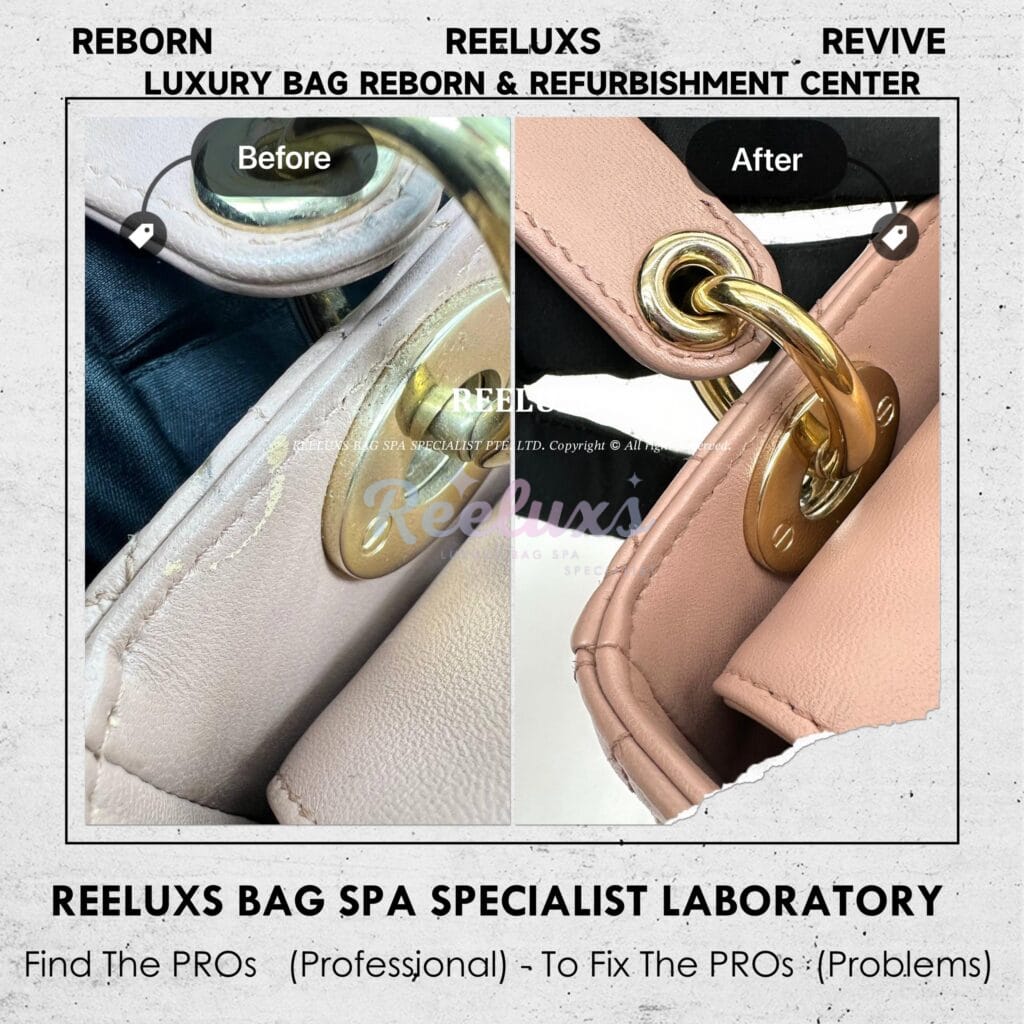 Lady Dior Labmskin Leather Small Handbag Color Faded Corner Peel Off — frame 2