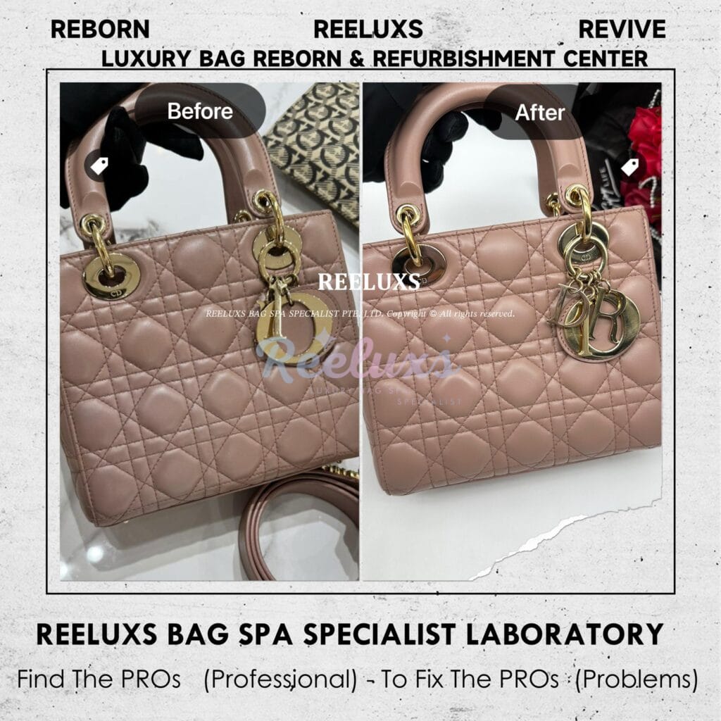 Lady Dior Labmskin Leather Small Handbag Color Faded Corner Peel Off — frame 1