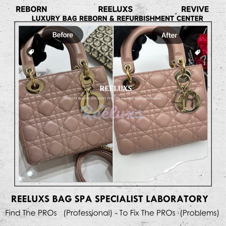 DIOR Lady Dior Labmskin Leather  Small Handbag Color Faded Corner Peel Off Restoration