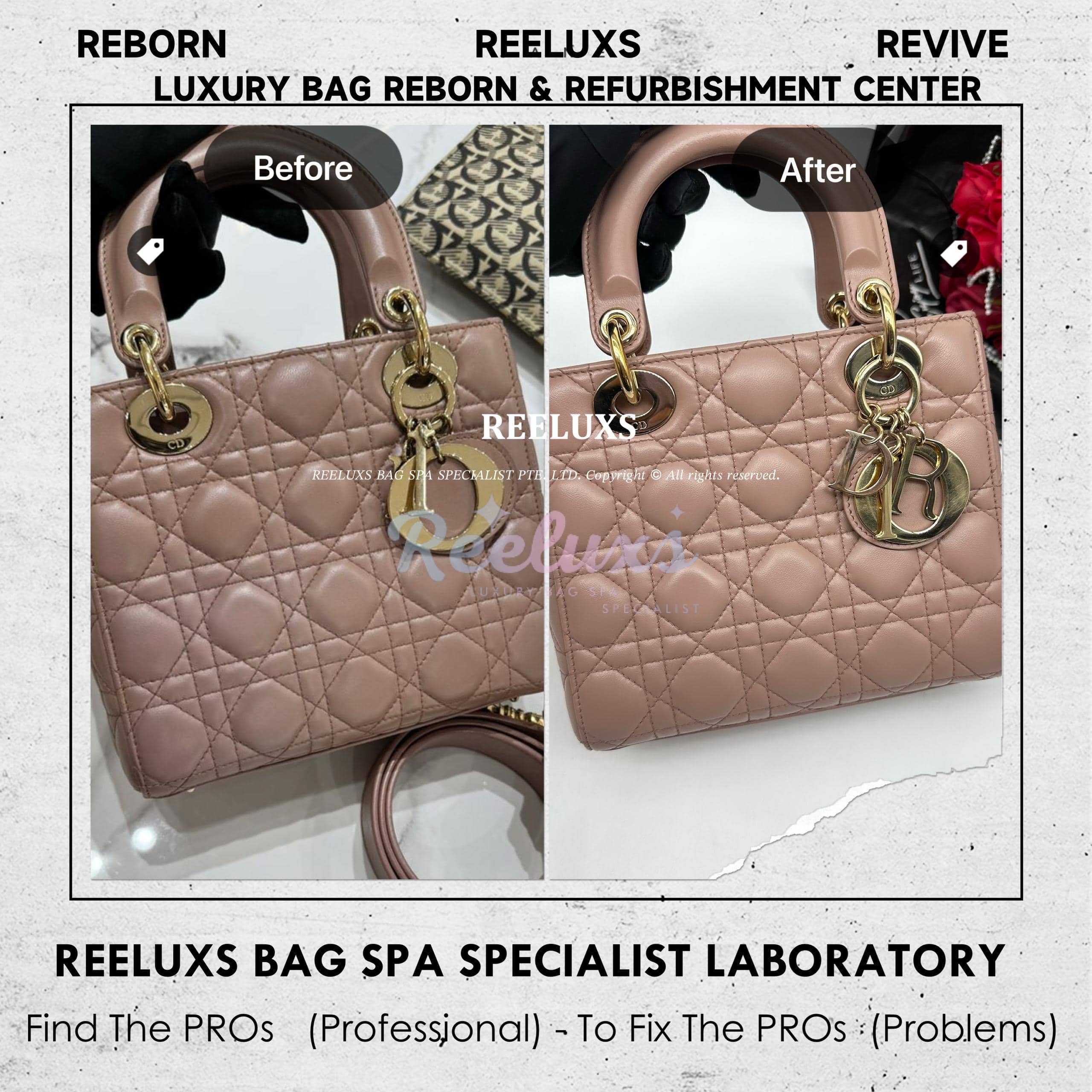 DIOR Lady Dior Labmskin Leather Small Handbag Color Faded Corner Peel Off Restoration 2