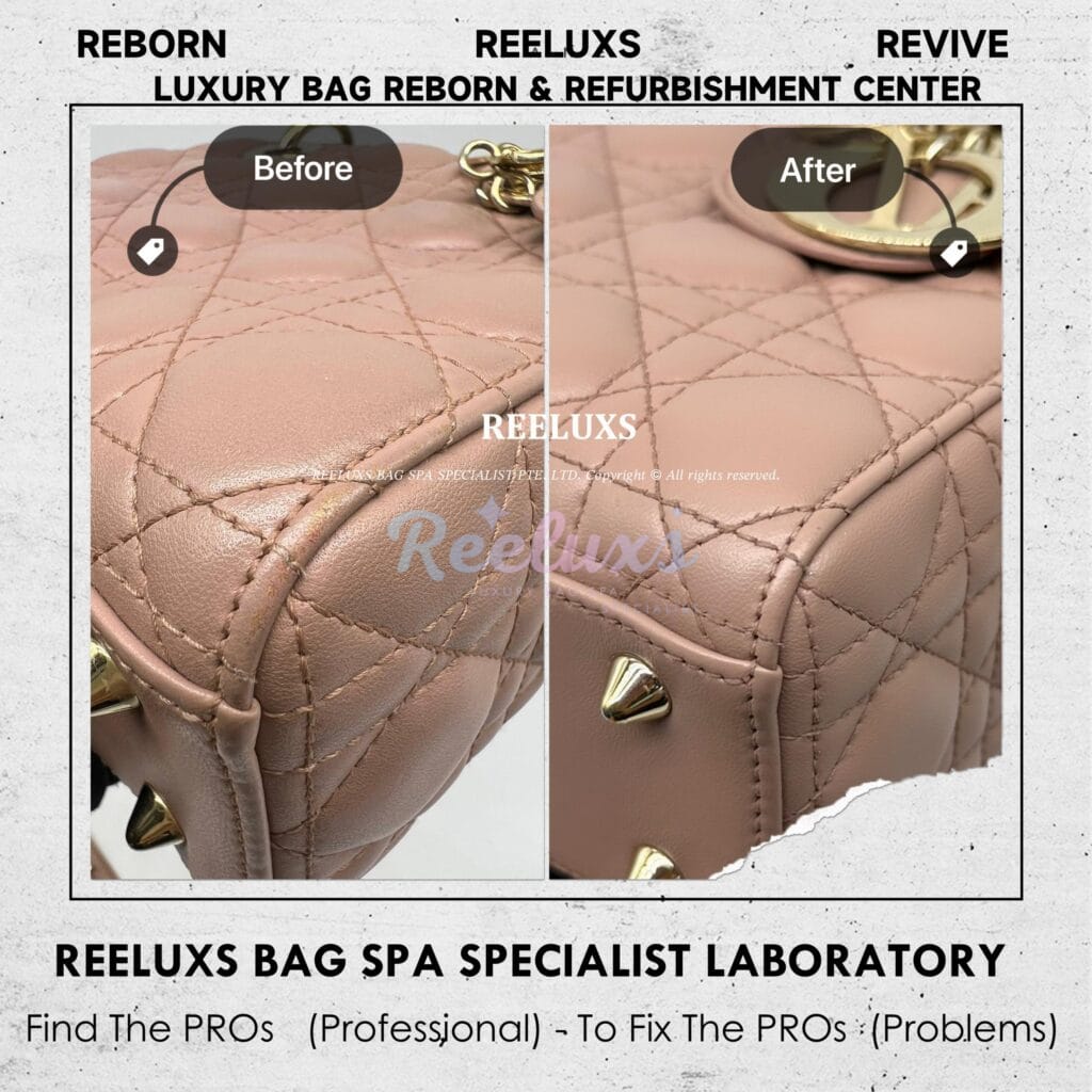 Lady Dior Labmskin Leather Small Handbag Color Faded Corner Peel Off — frame 4