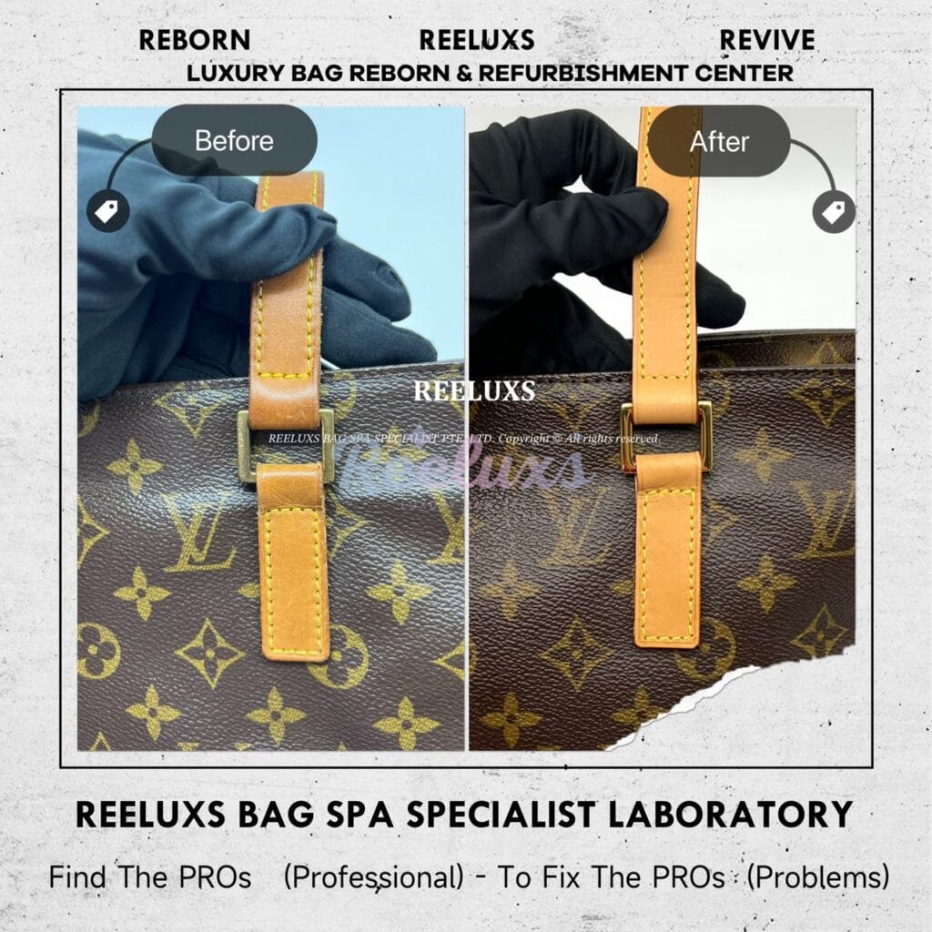 Cabas Piano Monogram Canvas Shoulder Bag Entire Vachetta Fully Stain & Peel Off Refurbishment — frame 4