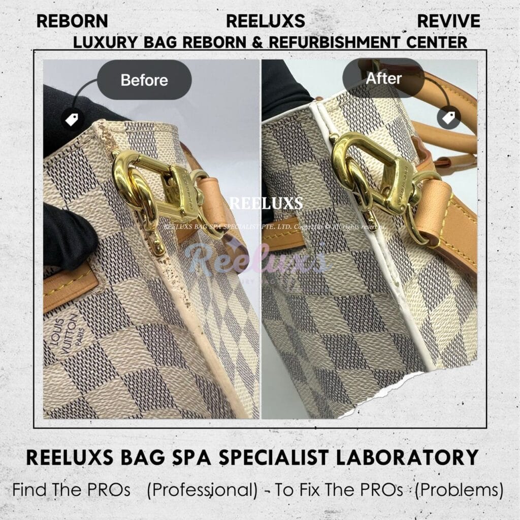 Girolata Damier Azur Handbag Vachetta Satin & Damaged Bottom Canvas Mice Bite Damaged Refurbishment — frame 6