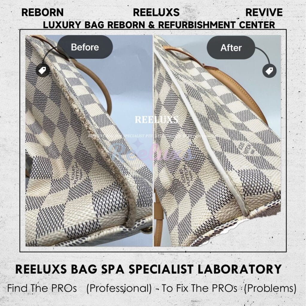 Girolata Damier Azur Handbag Vachetta Satin & Damaged Bottom Canvas Mice Bite Damaged Refurbishment — frame 5