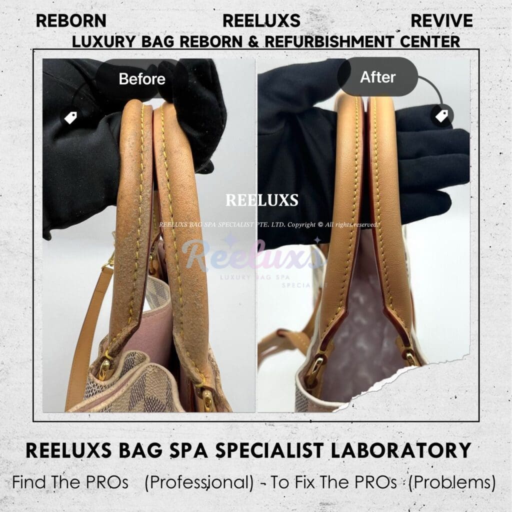 Girolata Damier Azur Handbag Vachetta Satin & Damaged Bottom Canvas Mice Bite Damaged Refurbishment — frame 8