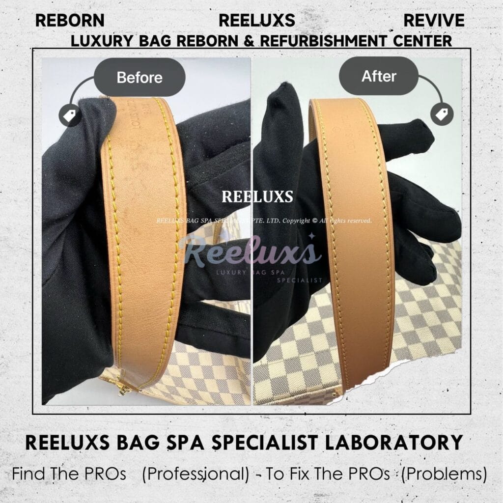 Girolata Damier Azur Handbag Vachetta Satin & Damaged Bottom Canvas Mice Bite Damaged Refurbishment — frame 4