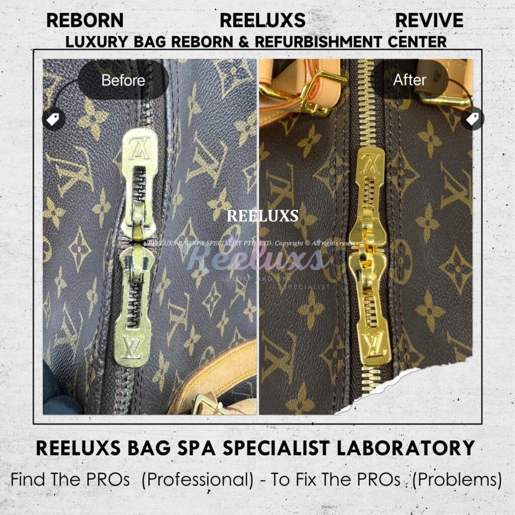 Keepall Monogram Canvas Bag Vachetta Peel Off Metal Hardware Tarnish & Rusty Problem 24K Metal Gold-plating Refurbishment — frame 1