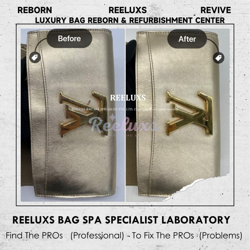 Louise Gold Metallic Clutch Metallic Mold Spot Oxidation Restoration — frame 1