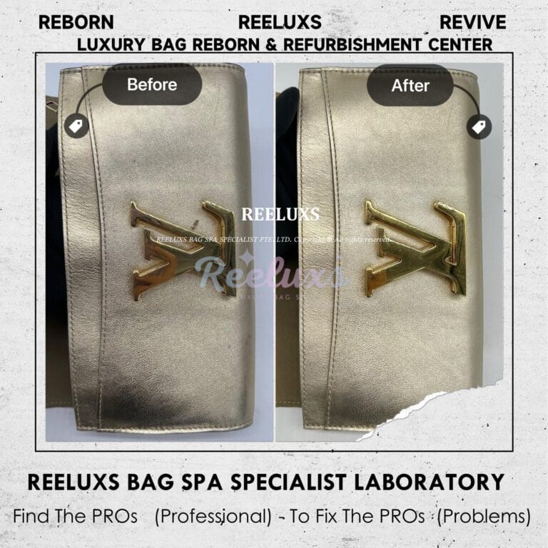 Louis Vuitton Louise Gold Metallic Clutch Metallic Mold Spot Oxidation Restoration