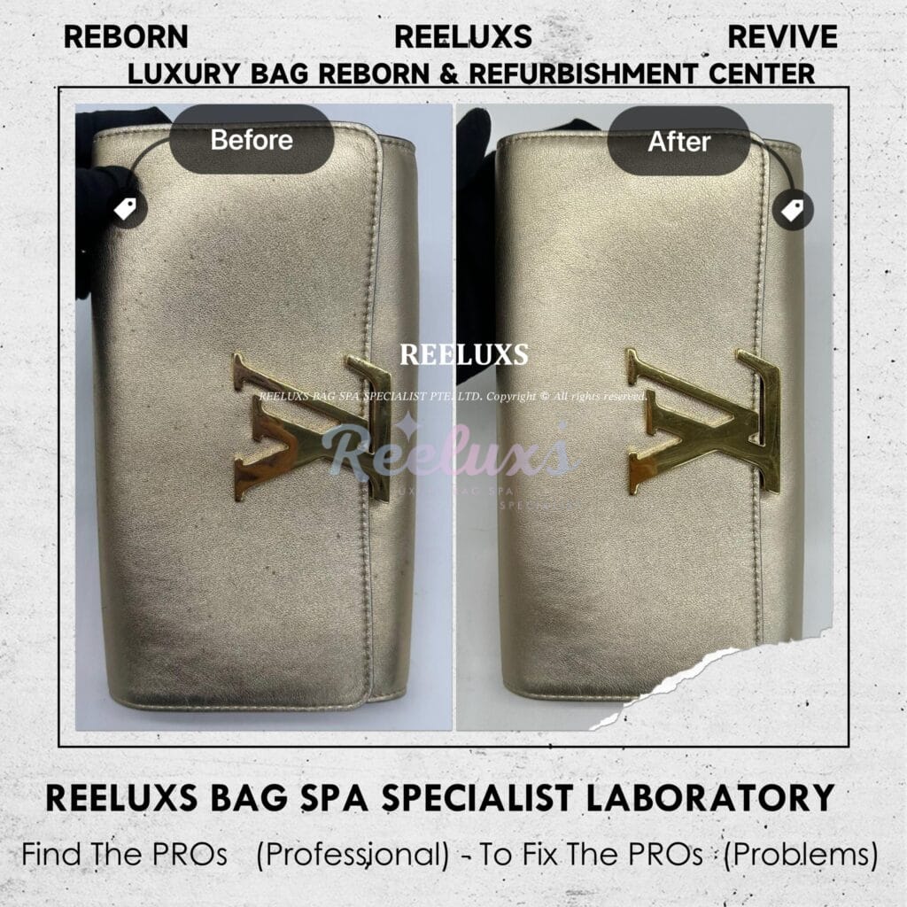 Louise Gold Metallic Clutch Metallic Mold Spot Oxidation Restoration — frame 7
