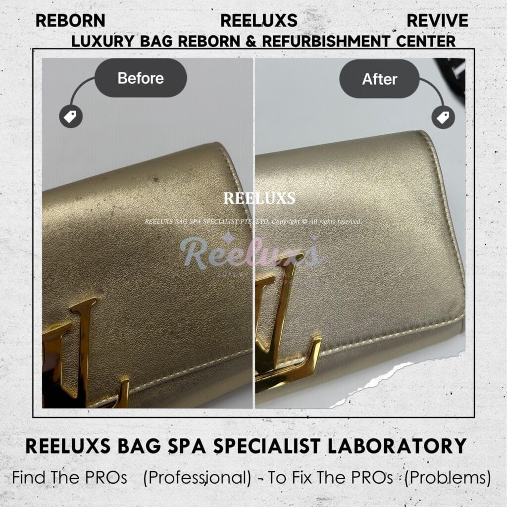 Louise Gold Metallic Clutch Metallic Mold Spot Oxidation Restoration — frame 2