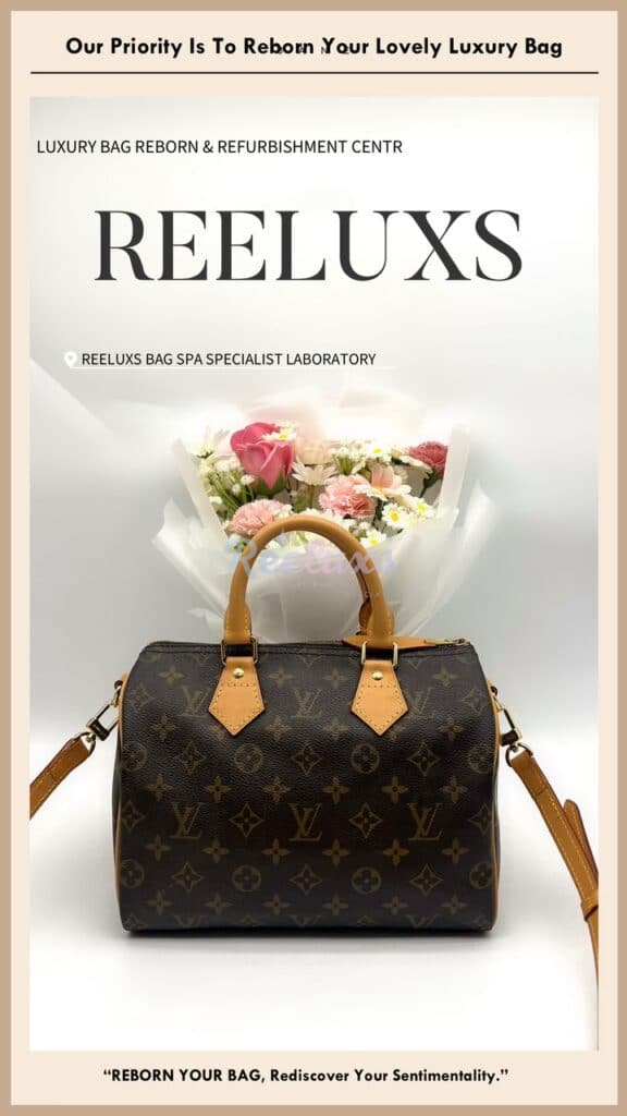 Speedy Monogram Canvas Handbag Entire Vachetta Fully Stain & Crack Customized Long Strap Refurbishment — frame 5